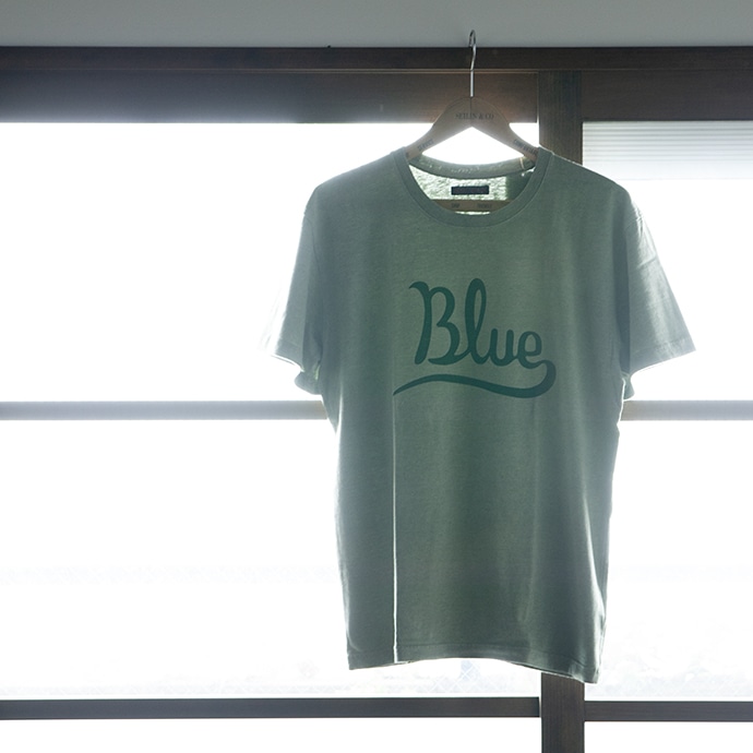 BLUE BLUE カーシブ Blue プリント メランジ Tシャツ